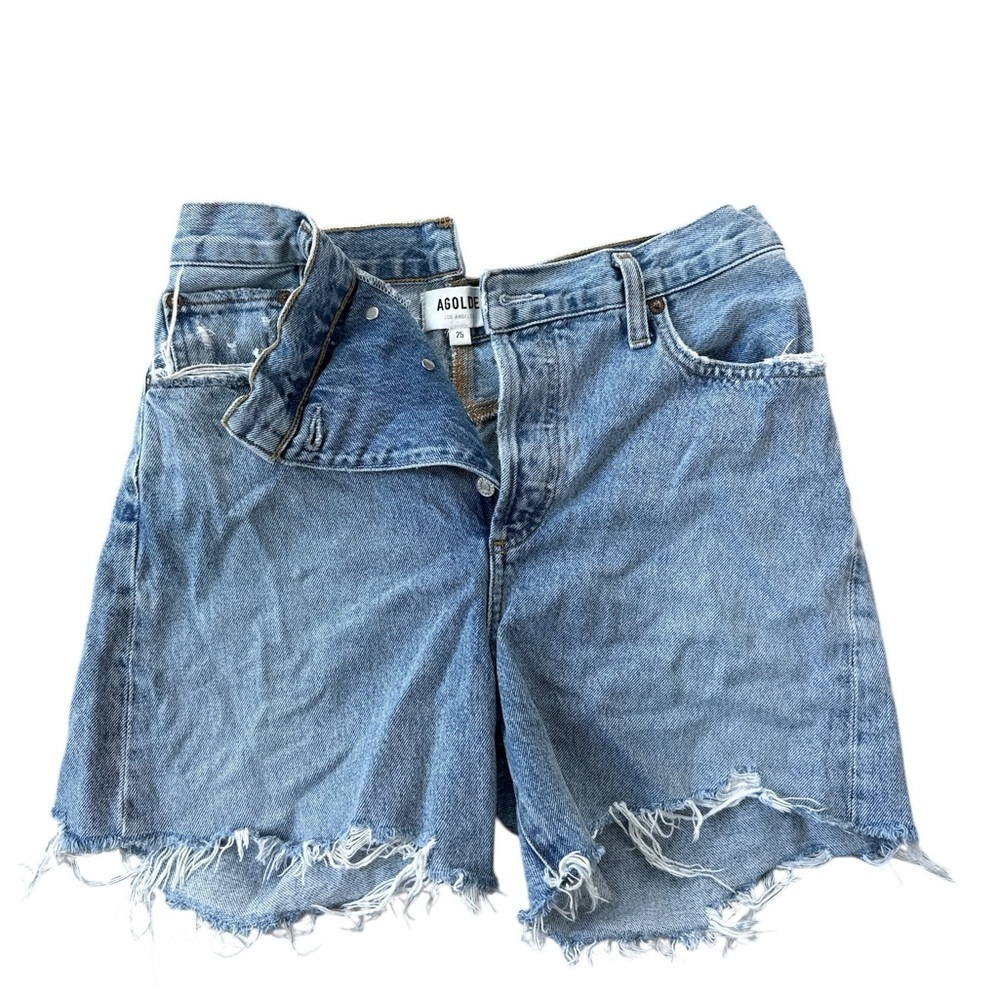Agolde Light Blue Distressed Denim Jean Shorts